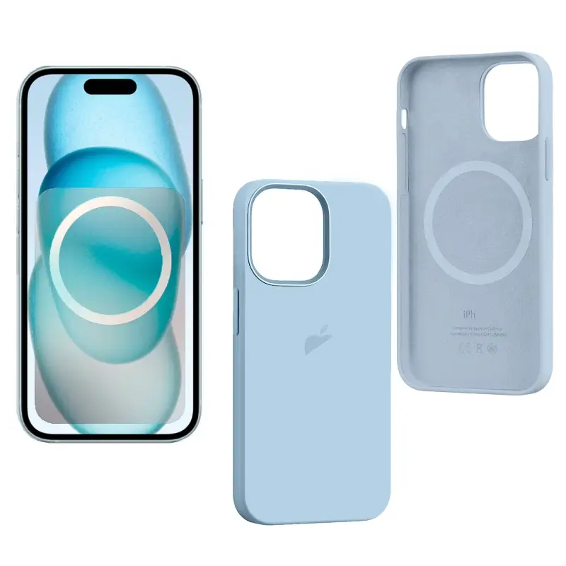 Чехол iPh 15 Pro Silicon Case 100% ORG (MagSafe + анимация NFC) c LOGO Light Blue