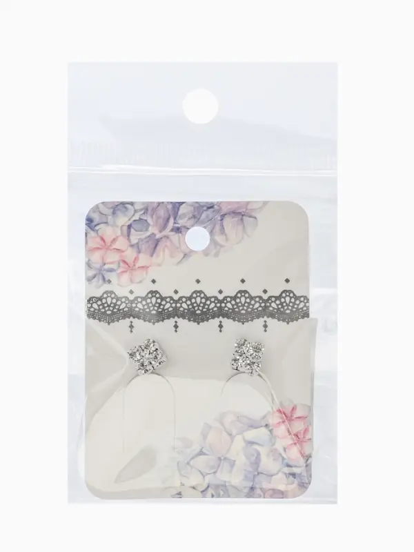 Серьги со стразами "Квадрат" 6*6мм, цвет белый в серебре