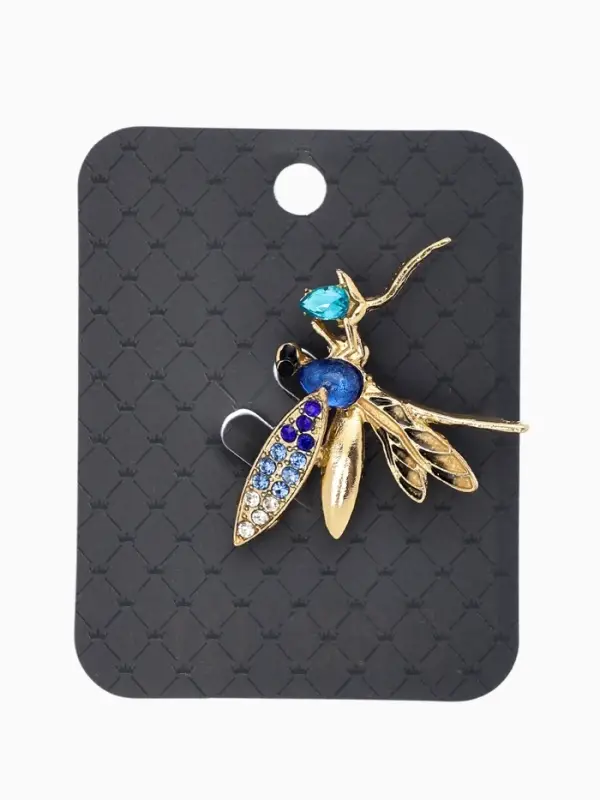 Брошь "Стрекоза" искристая, цвет сине-голубой в золоте