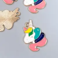 Декор для творчества металл, эмаль &laquo;Единорог с радужной гривой&raquo;, 3&times;2 см