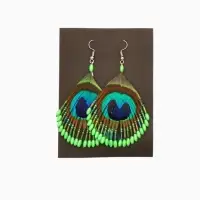 Серьги "Павлин" 5х8 см, цв. зелёный