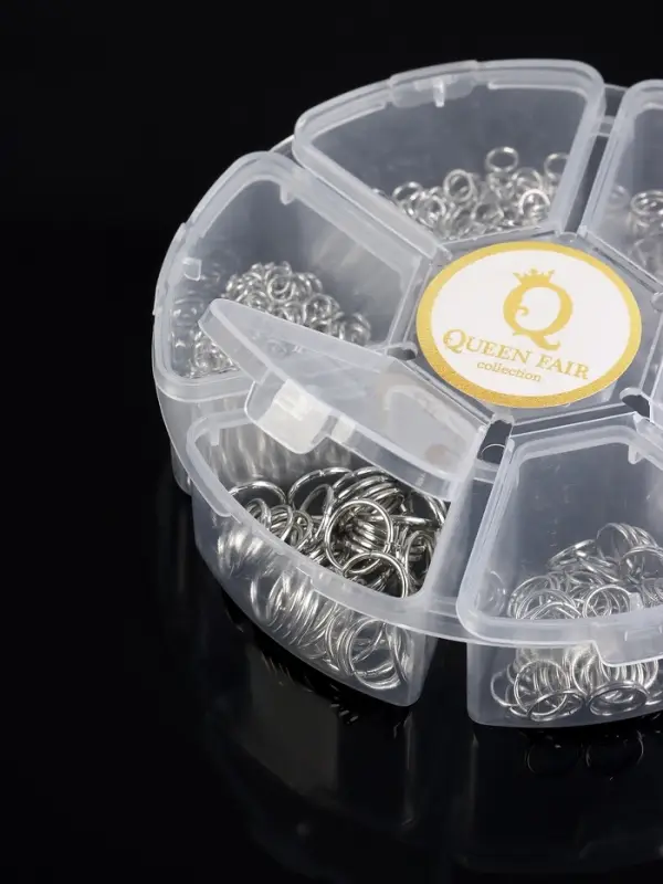 Набор соединительных колец для бижутерии в пластиковом боксе, 6 размеров, цвет серебро