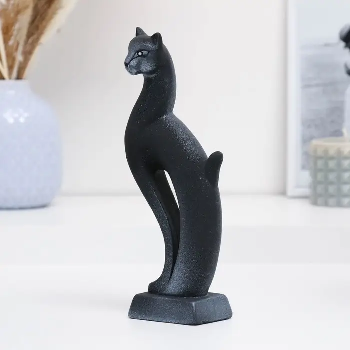 Фигура керамика &laquo;Кошка Рысь&raquo;, чёрная с серебром, 7&times;5&times;21 см