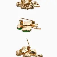 Броши "Клевер" (набор 3шт), цвет зелёный в золоте