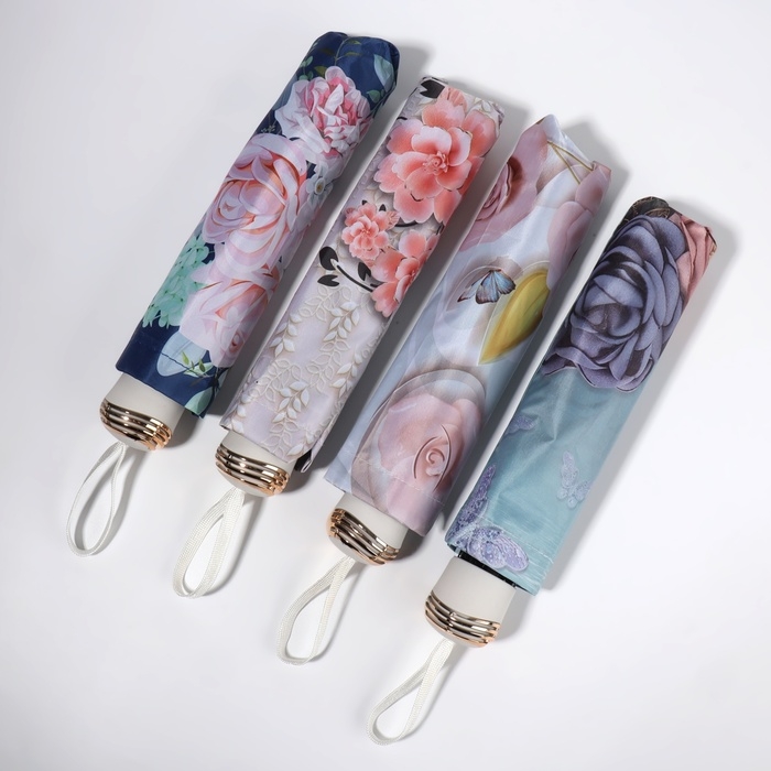 Зонт механический &laquo;Свежесть&raquo;, эпонж, 4 сложения, 8 спиц, R = 47/55 см, D = 110 см, цвет МИКС