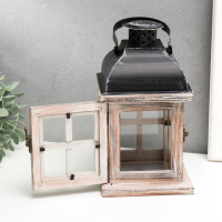 Подсвечник дерево на 1 свечу "Фонарь - окошки" состаренный белый 22х11,5х11,5 см Подсвечник дерево на 1 свечу "Фонарь - окошки" состаренный белый 22х11,5х11,5 см