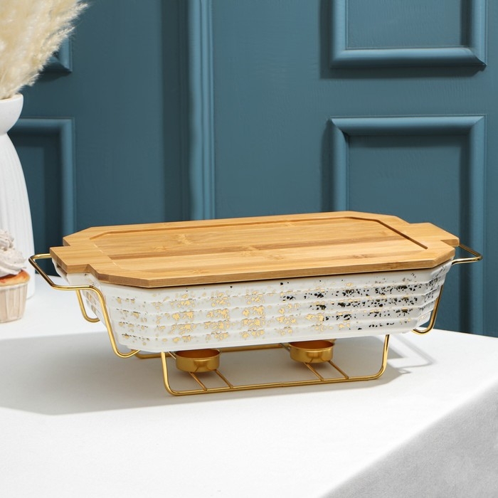 Мармит из жаропрочной керамики прямоугольный, 2 л, 41&times;22,5&times;13 см, цвет белый