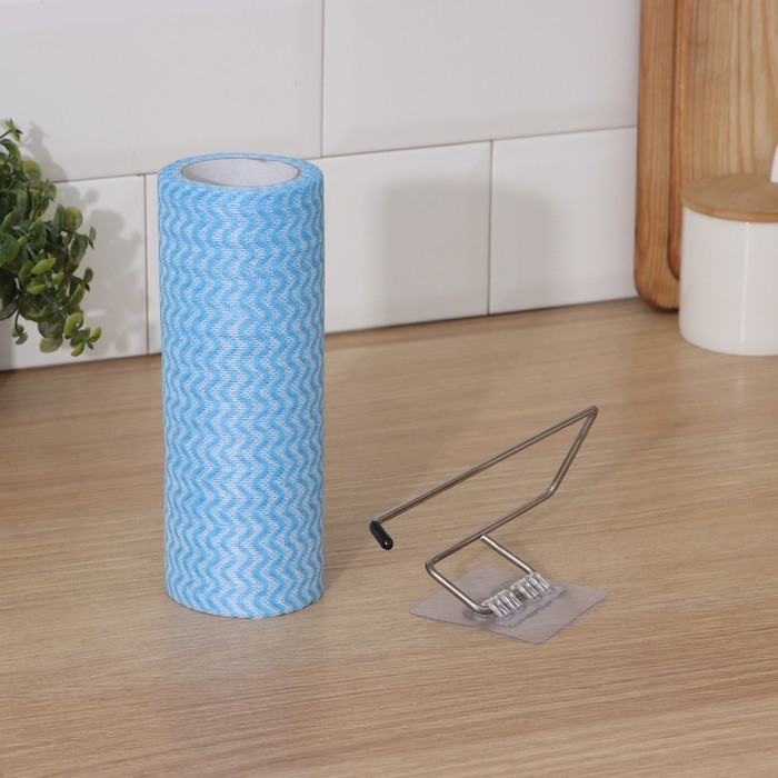 Салфетки в рулоне многоразовые безворсовые в наборе с держателем Доляна, 40 шт, 20&times;20 см, цвет голубой