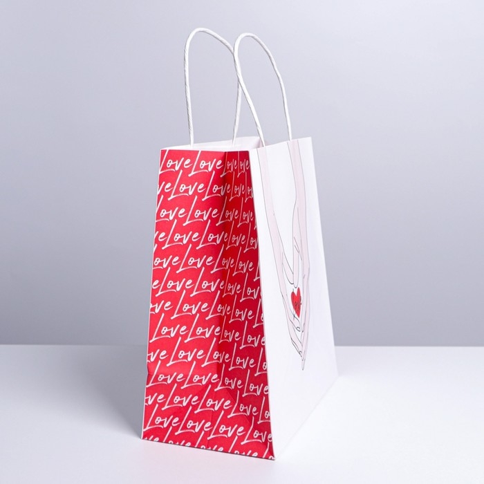 Пакет подарочный крафтовый, упаковка, &laquo;Сердце&raquo;, 22 х 25 х 12 см