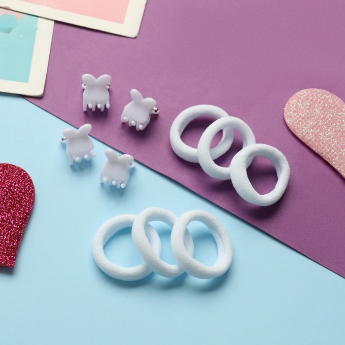 Набор для волос Набор для волос "Затейница" (12 резинок 2 см, 4 краба) ушки, белый