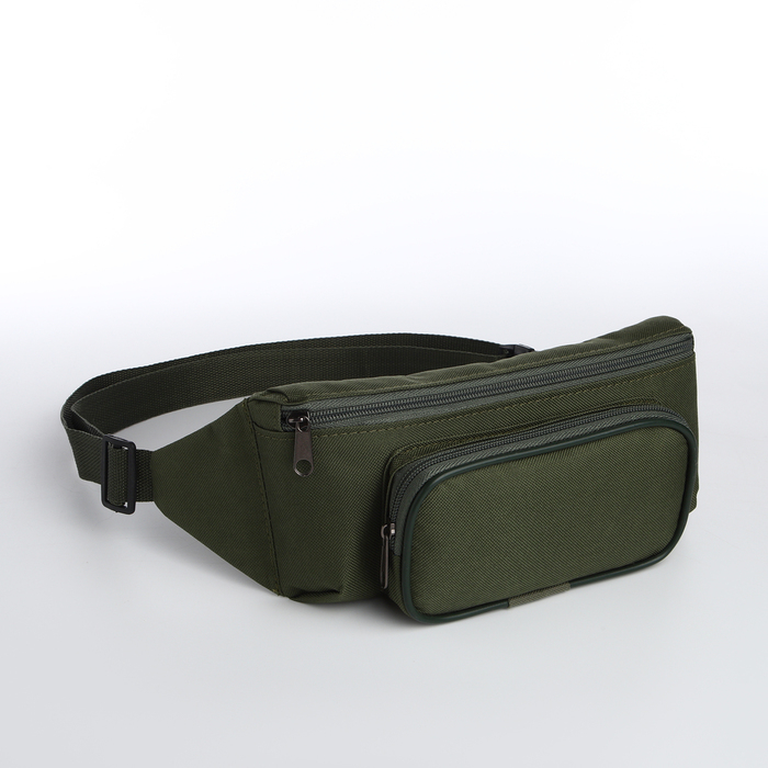 Поясная сумка на молнии, наружный карман, цвет хаки Поясная сумка на молнии, наружный карман, цвет хаки