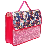 Папка-портфель А4, 330 х 240 х 90 мм, пластиковая, на липучке, ПМ-А4-23 "Цветочная паутина", розовая