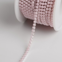 Цепь с жемчугом, металл, пластик, 2 мм, SS6, 9 &plusmn; 1 м, цвет нежно-розовый