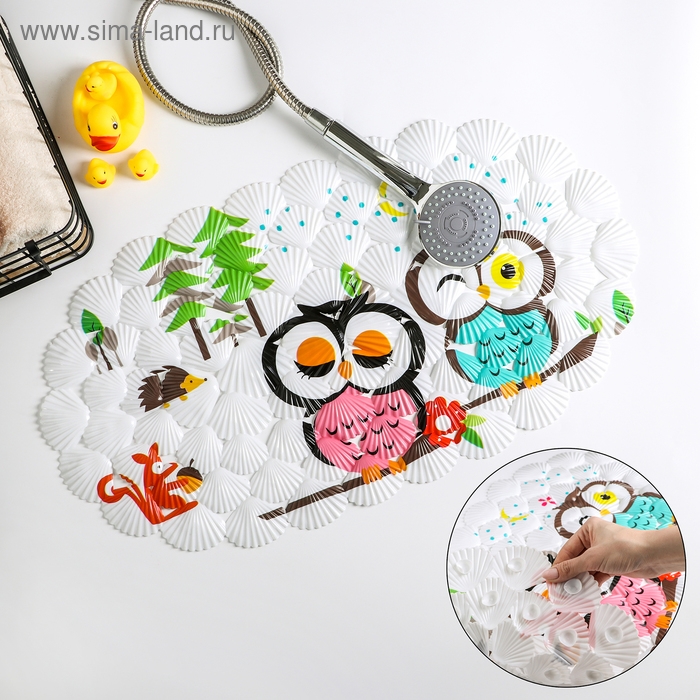 Коврик противоскользящий в ванну на присосках Доляна &laquo;Совы&raquo;, 37&times;68 см