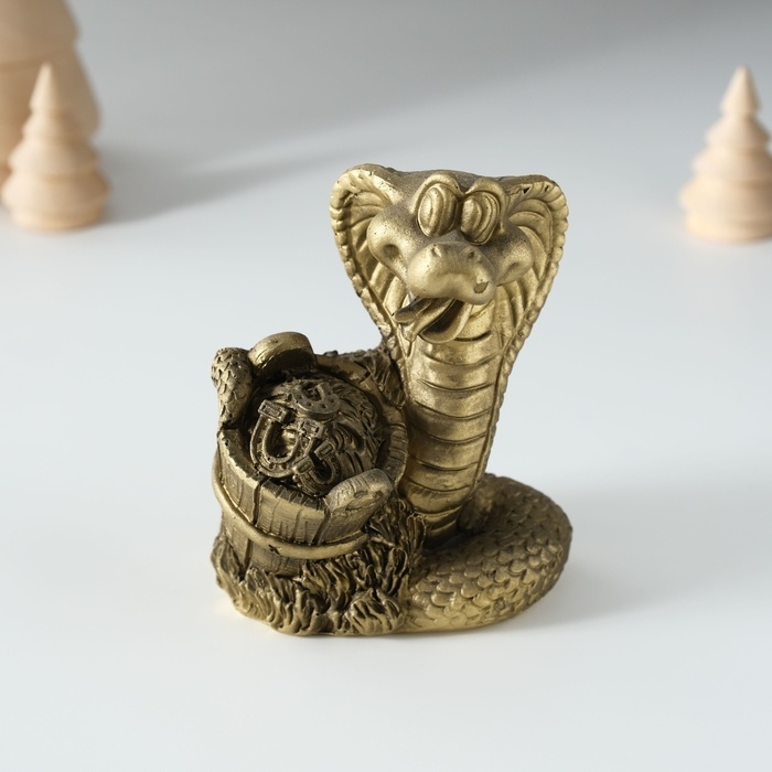 Копилка полистоун "Змейка с кадкой" бронза 7х6х10 см