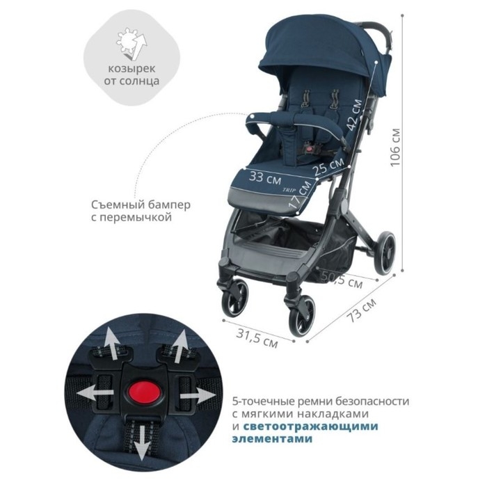 Коляска прогулочная детская Indigo TRIP, цвет синий Коляска прогулочная детская Indigo TRIP, цвет синий