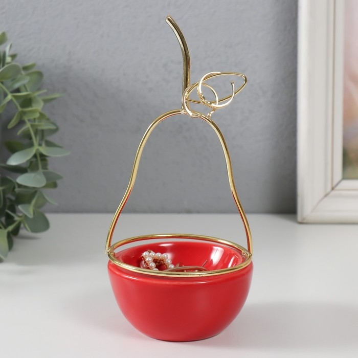 Сувенир керамика, металл подставка Сувенир керамика, металл подставка "Груша" красная с золотом 8х8х17 см
