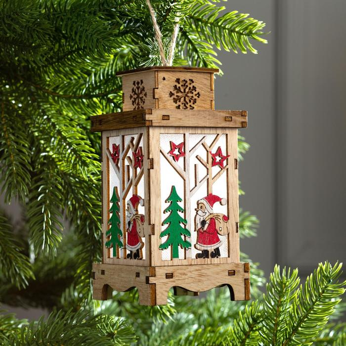 Ёлочная игрушка &laquo;Фонарь с Дедом Морозом&raquo;, от батареек, свечение тёплое белое