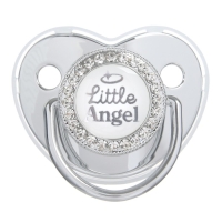Соска - пустышка силиконовая ортодонтическая &laquo;LITTLE ANGEL&raquo;, от 6 мес., с колпачком + держатель - цепочка, цвет серебренный, стразы