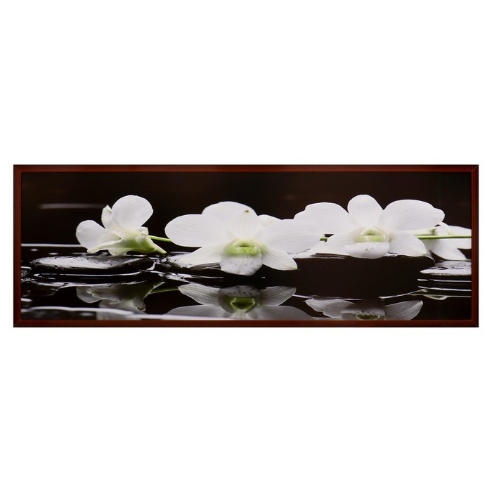 Картина "Орхидеи на чёрных камнях" 57*157 см рамка МИКС