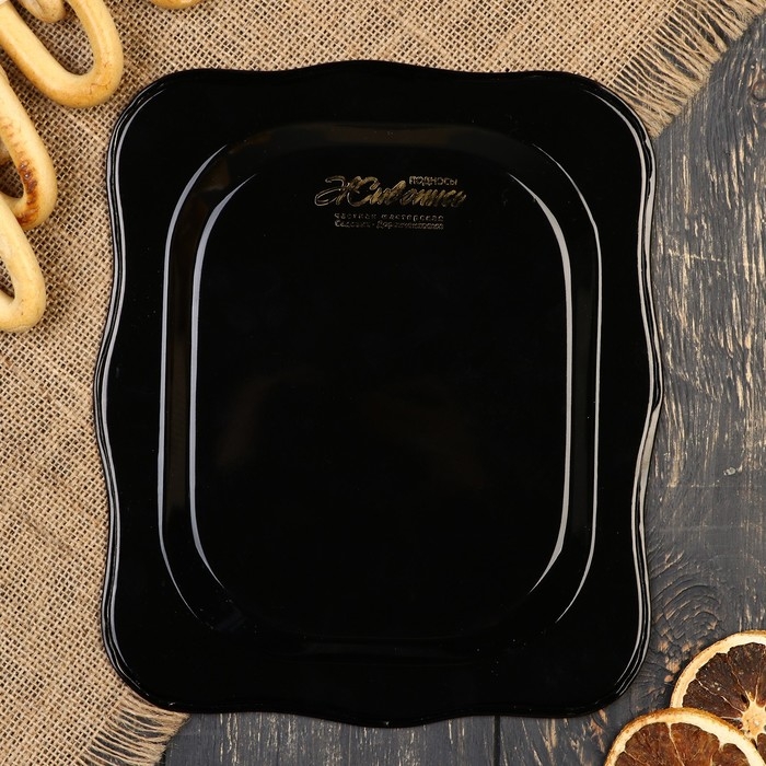 Поднос жостовский "Розы", черный, с авторской росписью, 24х20 см