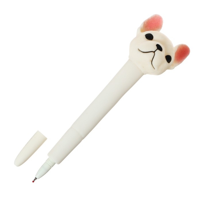 Ручка гелевая-прикол, стержень синий, мягкий корпус, Бульдог МИКС