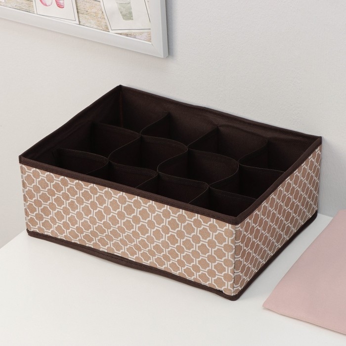 Органайзер для хранения белья Доляна &laquo;Браун&raquo;, 16 ячеек, 32&times;32&times;12 см, цвет коричневый