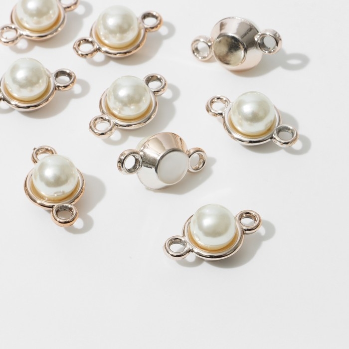 Коннектор «Жемчуг», шарик 2,2×1,3×0,8 см, (набор 10 шт.), цвет белый в золоте Коннектор «Жемчуг», шарик 2,2×1,3×0,8 см, (набор 10 шт.), цвет белый в золоте