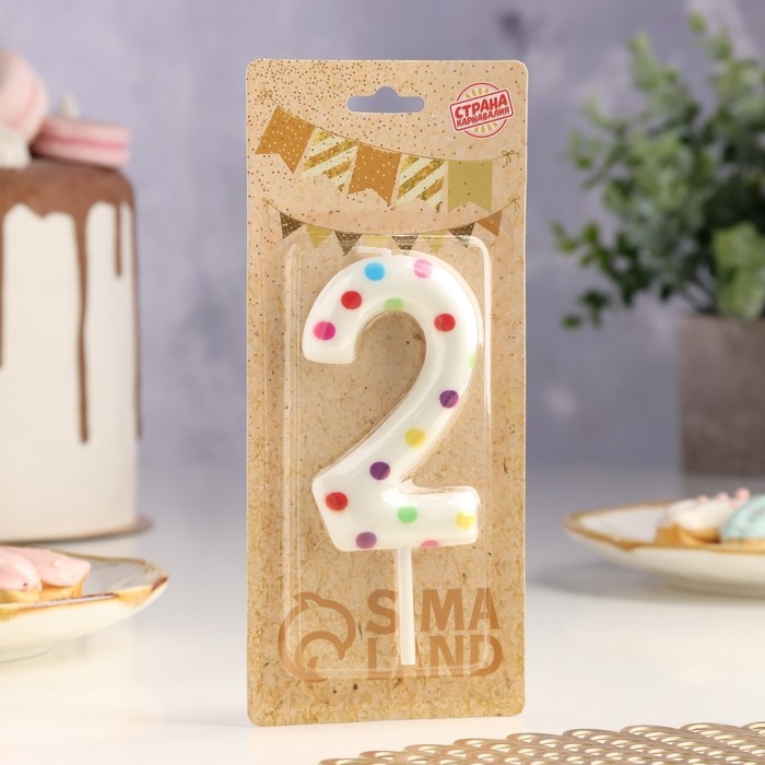 Свеча в торт на день рождения &laquo;Конфетти&raquo;, цифра "2" , ГИГАНТ, 9 см