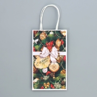 Пакет подарочный новогодний крафтовый &laquo;Игрушки&raquo;, 12 х 21 х 9 см, Новый год