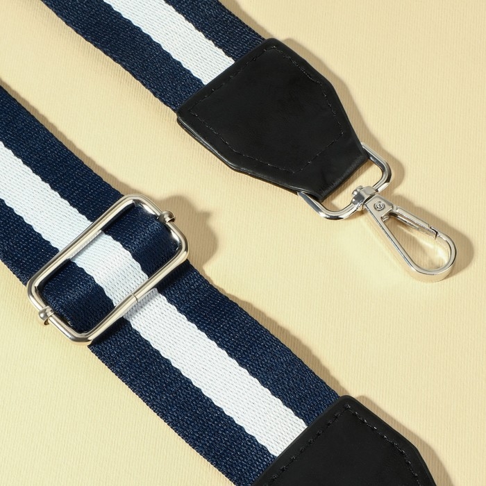 Ручка для сумки, стропа с кожаной вставкой, 139 ± 3 × 3,8 см, цвет синий/белый Ручка для сумки, стропа с кожаной вставкой, 139 ± 3 × 3,8 см, цвет синий/белый