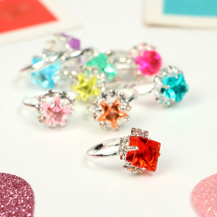 Кольца детские набор 36шт &laquo;Выбражулька&raquo; геометрия, цвет МИКС, форма МИКС в серебре, б-р