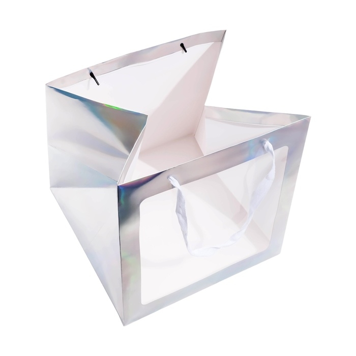Пакет для торта с квадратным дном и окном, голографический, 30 х 30 х 30 см