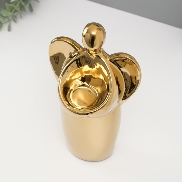 Подсвечник керамика на 1 свечу "Ангел" d=3,5 см золото 14х9,5х25 см