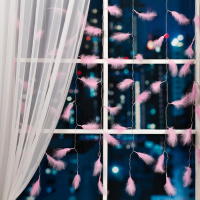 Гирлянда &laquo;Занавес&raquo; 3 &times; 1.4 м с насадками &laquo;Перья&raquo;, IP20, прозрачная нить, 80 LED, свечение розовое, 8 режимов, 220 В