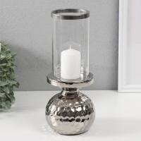 Подсвечник керамика, стекло на 1 свечу "Лоджуар" d=8 см серебро 10,5х10,5х26 см