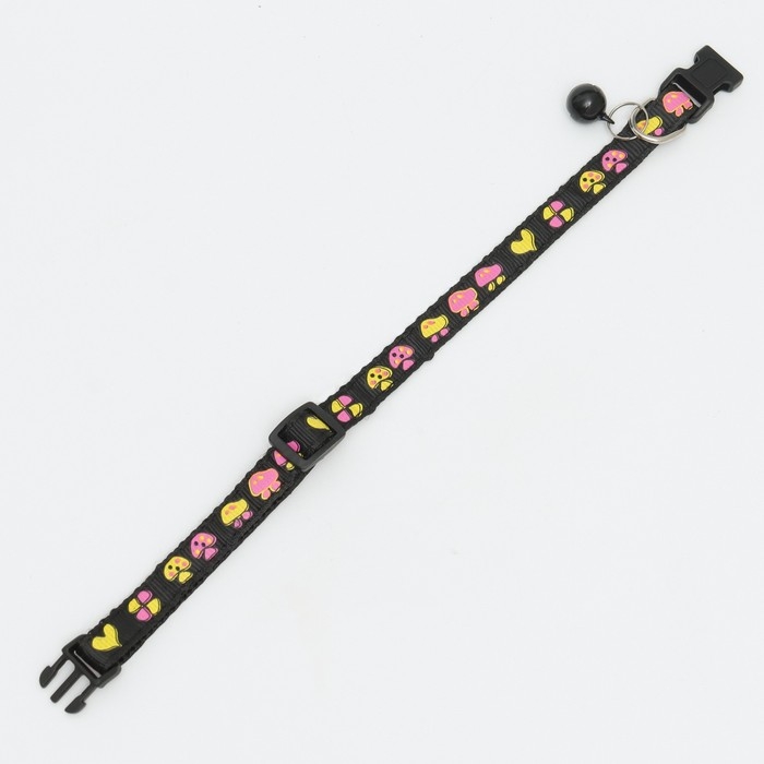 Ошейник двухслойный с фастексом "Грибы" 30 х 1 см, чёрный