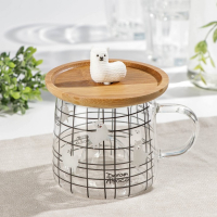 Кружка стеклянная с деревянной крышкой &laquo;Лама&raquo;, 300 мл, рисунок МИКС