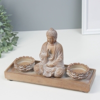 Сувенир полистоун подсвечник на 2 свечи "Будда - медитация" под серебро 8,7х24,3х15 см Сувенир полистоун подсвечник на 2 свечи "Будда - медитация" под серебро 8,7х24,3х15 см