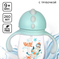 Поильник - непроливайка детский с силиконовой трубочкой &laquo;Чайка&raquo;, 260 мл., с ручками, голубой