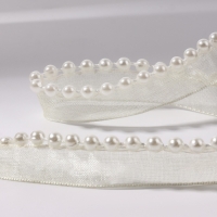 Лента декоративная с бусинами, 12 мм, 4,5 &plusmn; 0,5 м, цвет слоновая кость №08