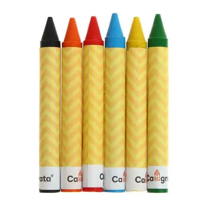 Мелки восковые 6 цветов, утолщённые, 93&times;11 мм, Calligrata, в картонной коробке