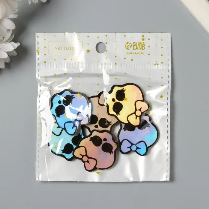 Декор для творчества войлок "Череп с бантиком" голография 3,5х3 см