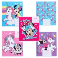 Тетрадь в клетку 12 листов, 5 видов МИКС, обложка мелованный картон, &laquo;Минни Маус и единорог&raquo;