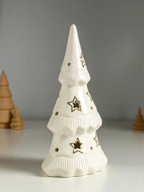Сувенир керамика свет "Ёлочка и звёзды" белый с золотом 10,7х6,8х20 см