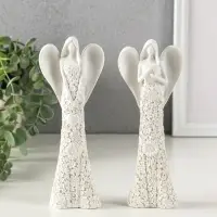 Сувенир полистоун "Безликий ангел в цветочном белом платье с сердцем" МИКС 20 см