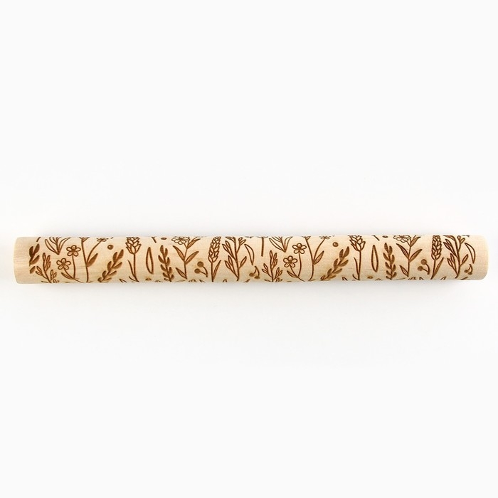 Скалка деревянная с узорами &laquo;Цветочный луг&raquo; для выпечки, 30 см
