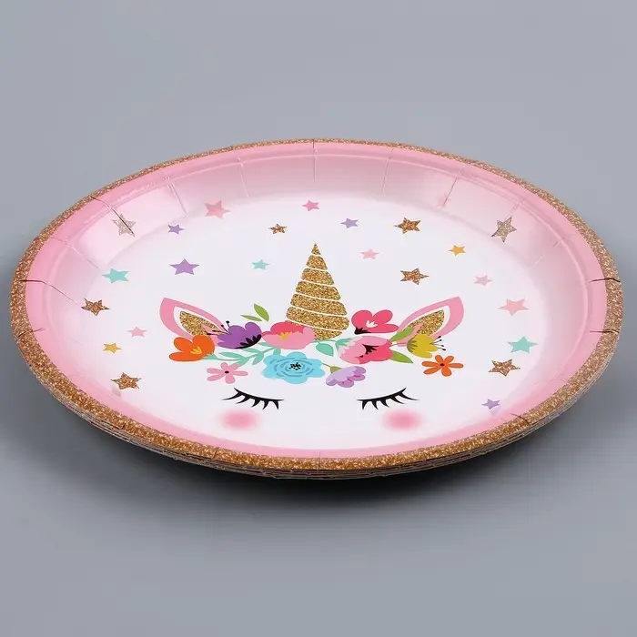 Тарелка бумажная &laquo;Единорожка&raquo;, со звёздами, в наборе 6 шт.