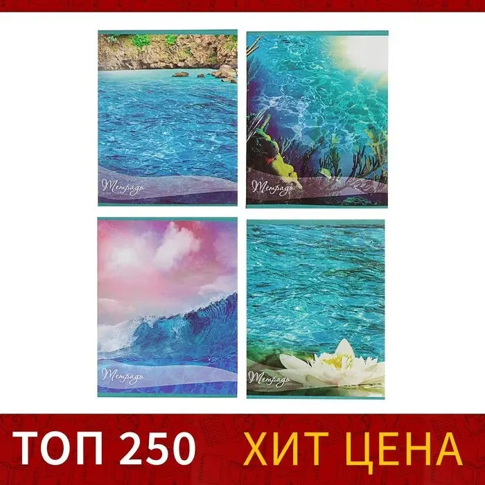 Тетрадь 48 листов в клетку Calligrata &laquo;Океан&raquo;, обложка мелованная бумага, блок №2, белизна 75% (серые листы), МИКС