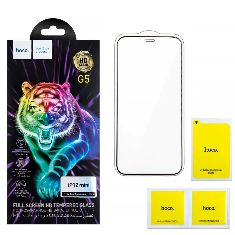 Защитное стекло IPH 12 Mini (5.4) Full Screen G5 black HOCO тонкая рамка